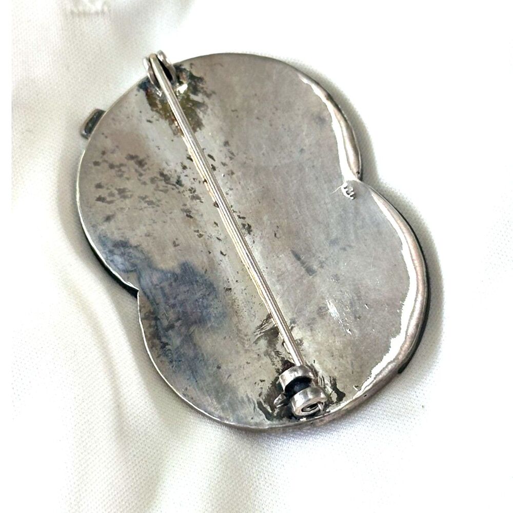 Art Deco Style Sterling Silver Marcasite & Onyx Brooch - Picture 4 of 8